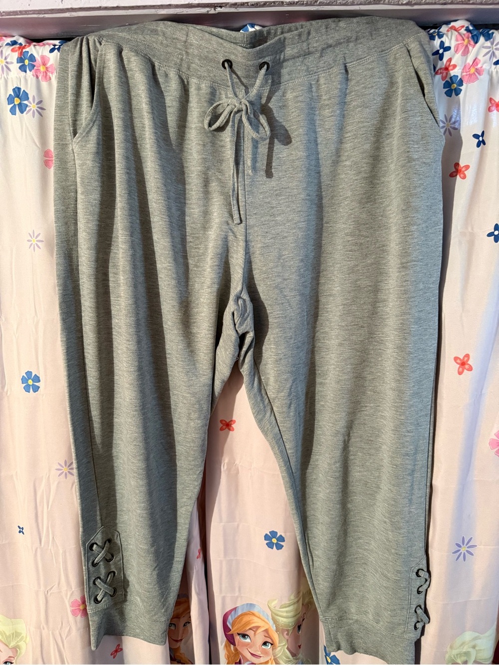 RBX Heather Gray Girls' Drawstring Capri Sweatpants with Lace-Up Hem